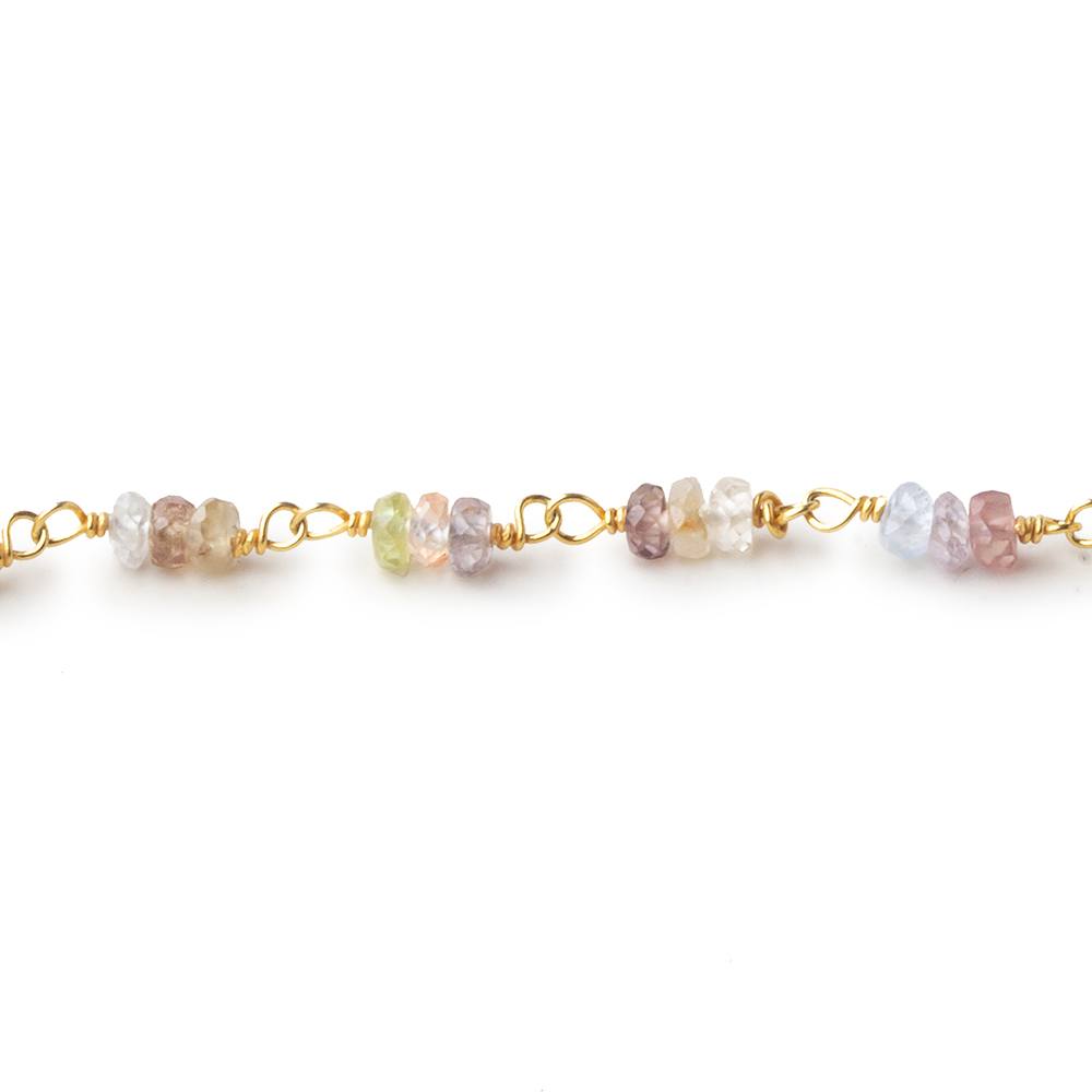 3mm Multi Color Madagascar Sapphire micro faceted rondelle Trio Vermeil Chain per