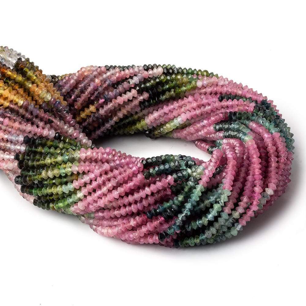 3mm Multi Color Tourmaline micro faceted disc rondelle beads 12.5 inch 155 pieces AAA