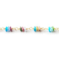 3mm Multi Gemstone plain rondelle clusters Gold Chain by the foot 99 beads