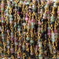3mm Multi Tourmaline micro faceted round Trio Gold Chain by the foot 73 beads per