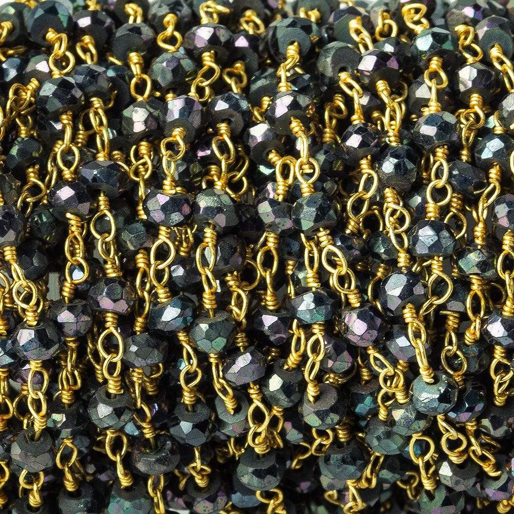 3mm Peacock Mystic Black Spinel rondelle Gold plated Chain by the foot 40pc