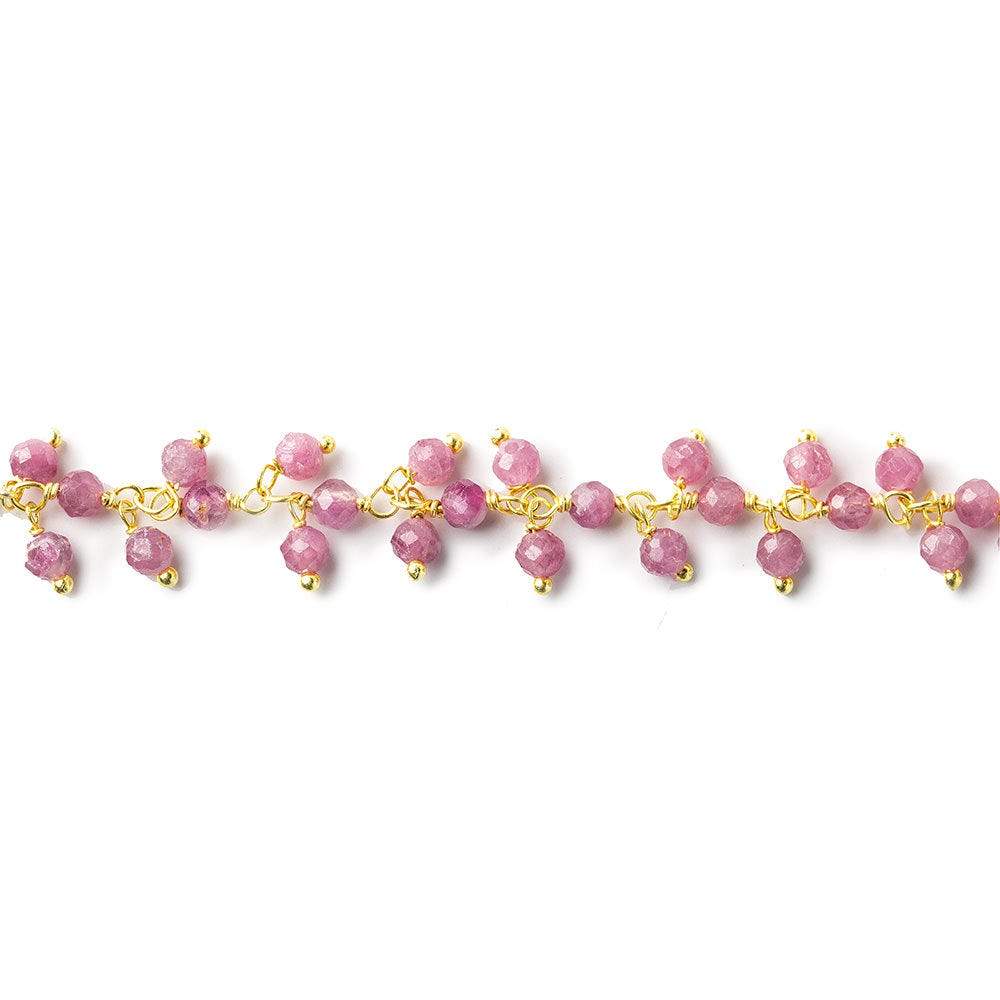3mm Pink Tourmaline micro-faceted round Gold Dangling Chain by the foot