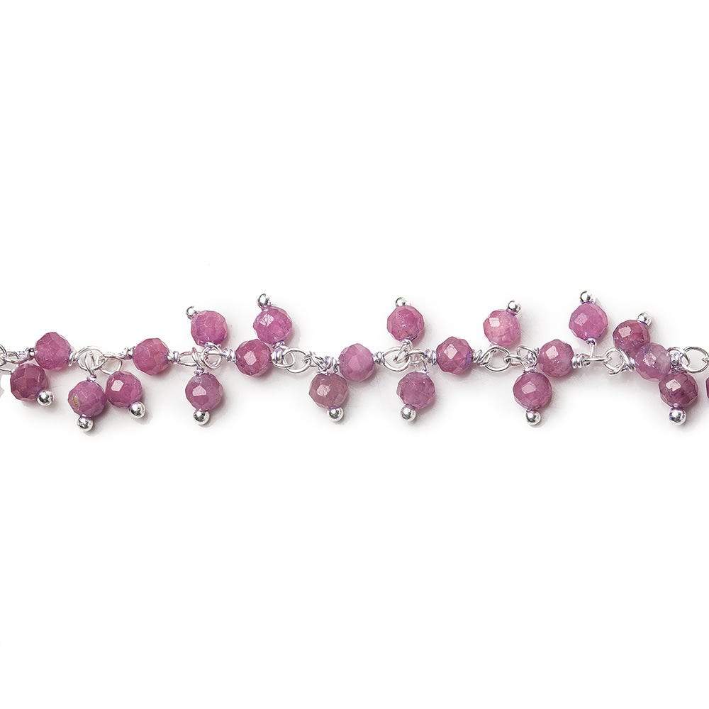 3mm Pink Tourmaline micro-faceted round Silver .925 Dangling Chain by the foot