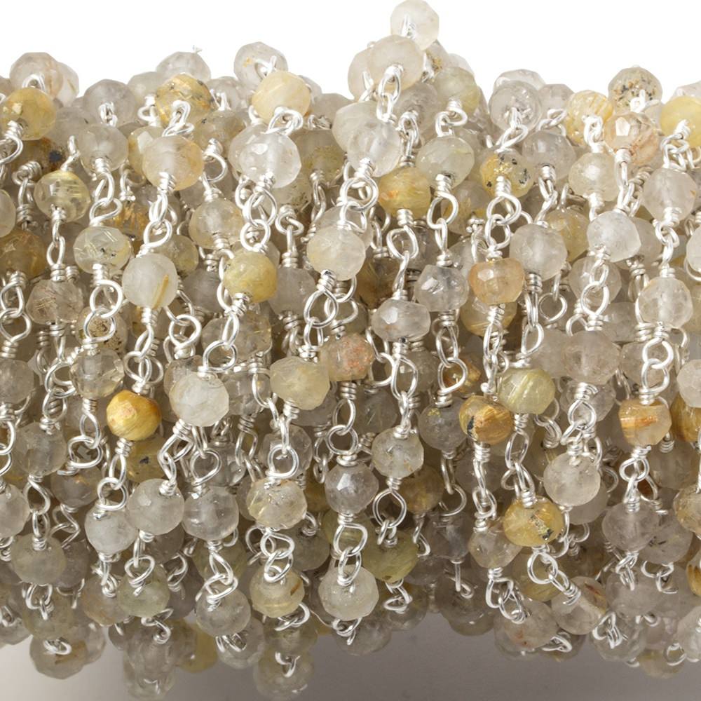 3mm Rutilated Quartz Silver plated Chain by the foot