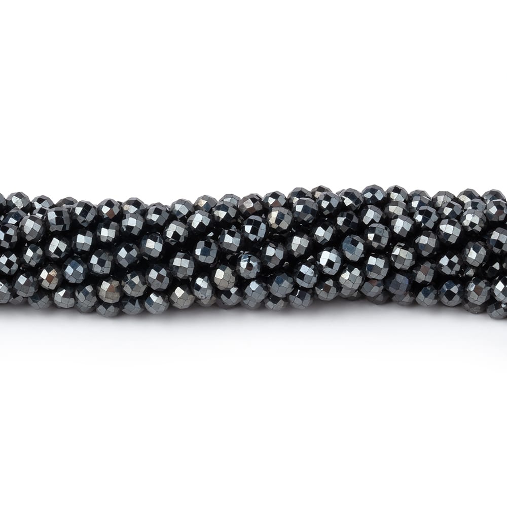 3mm Silver Metallic Black Spinel Micro faceted rounds 13 inch 128 beads