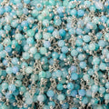 3mm Sky Blue Agate micro-faceted round Silver Dangling Chain by the foot
