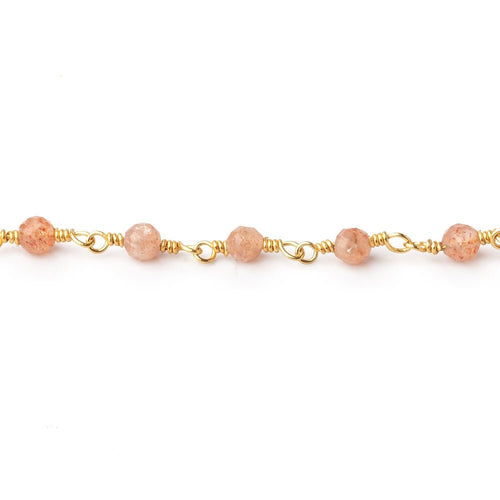3mm Sunstone Micro Faceted Rounds on Gold Plated Chain