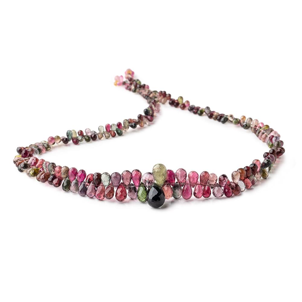 3x1.5-11.5x7mm Multi Color Tourmaline Faceted Tear Drops 17.5 inch 251 Beads AAA