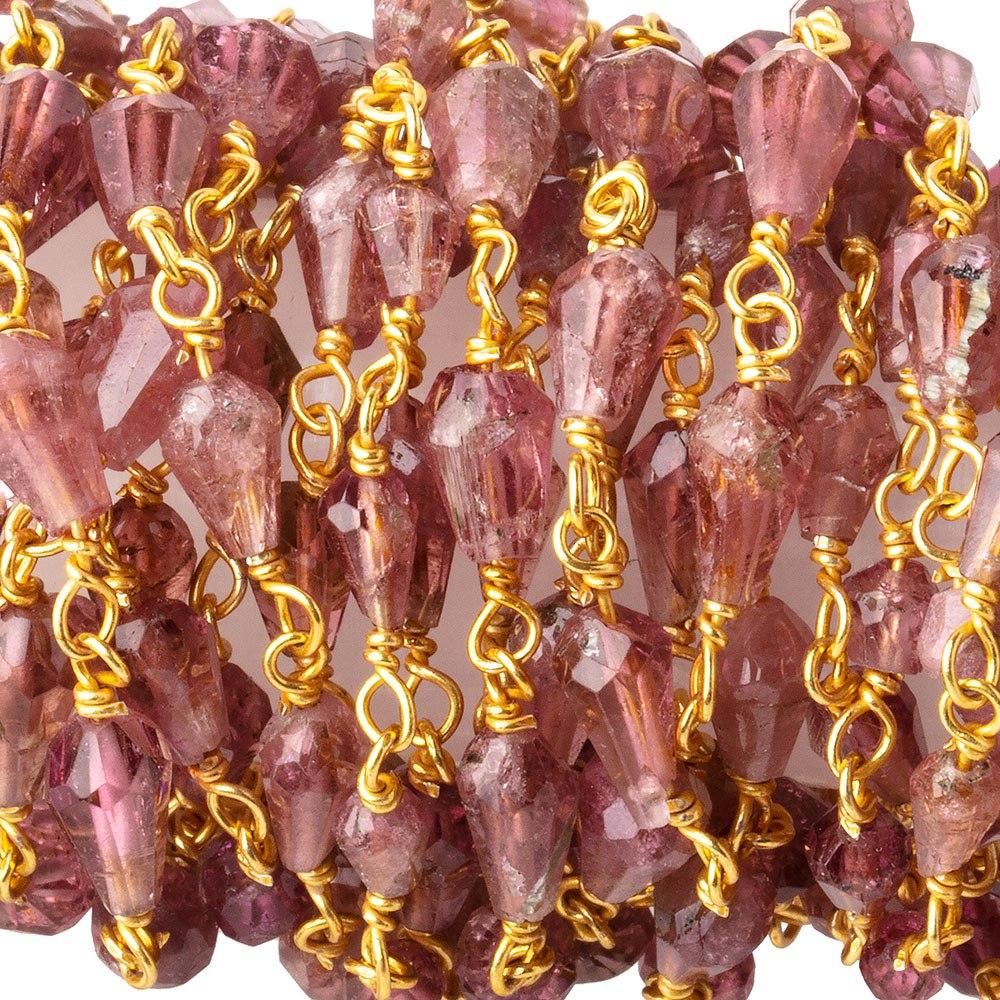 3x2-6x4mm Rubellite Tourmaline Faceted Tear Drops on Vermeil Chain by the Foot