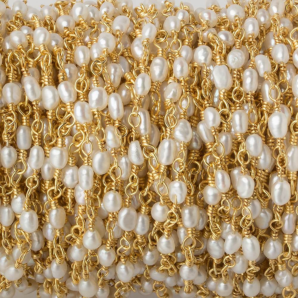 3x2mm White Rice Pearl Vermeil Chain by the foot 36 pieces