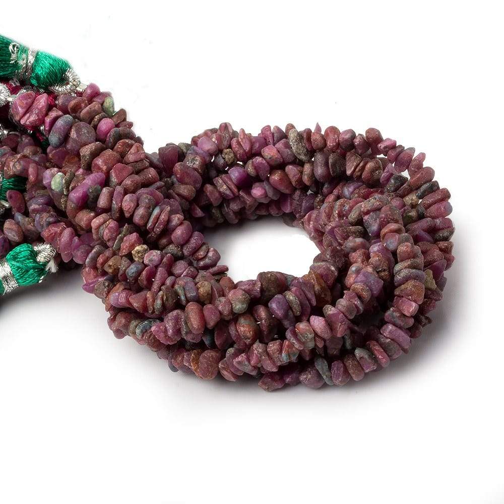 3x4-5x3mm Matte Ruby in Zoisite center drilled Natural Crystals 7.5 inch 78 beads