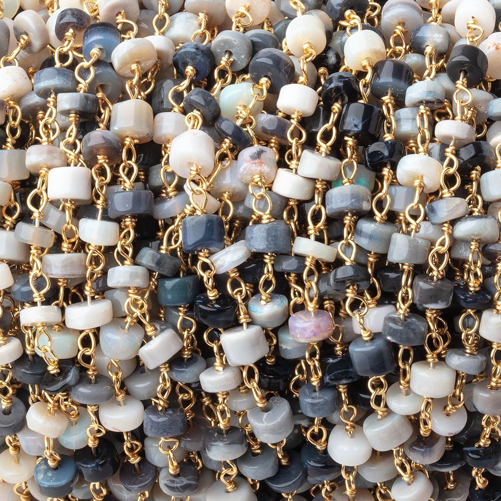 4-4.5mm Australian Opal Plain Heishi Beads on Vermeil Chain