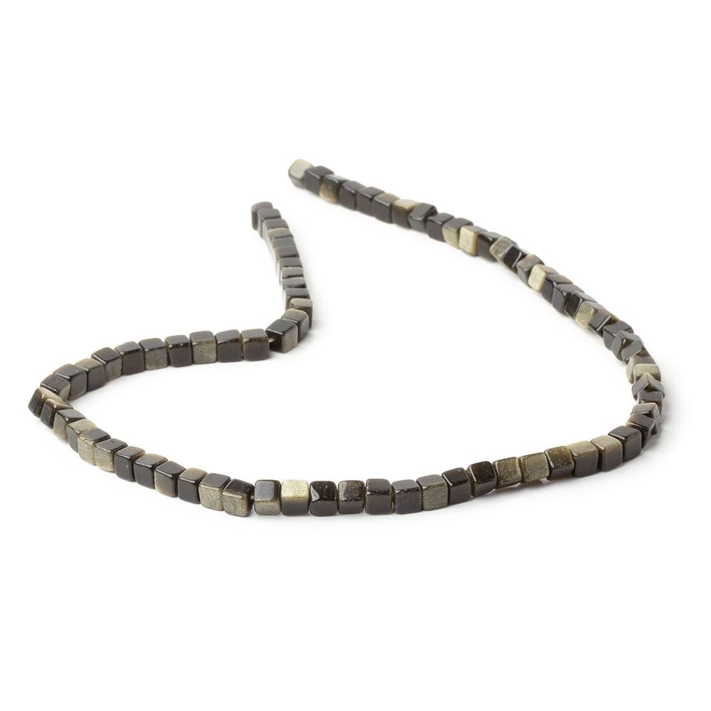 4-4.5mm Golden Sheen Obsidian Plain Cube Beads 13.75 inch 80 pieces