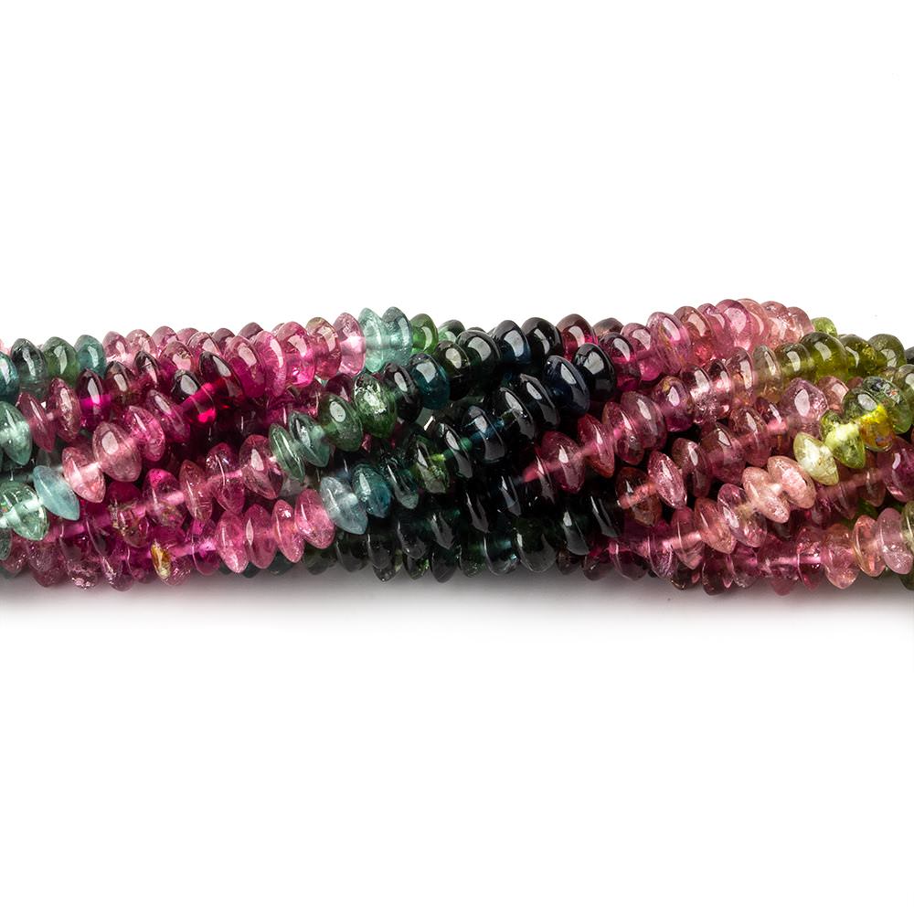 3.5-4mm Multi Color Tourmaline plain disc rondelles 16 inch 175 beads A