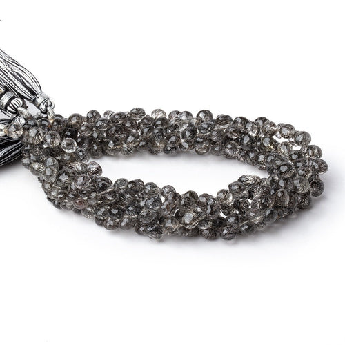 4-5mm Black Tourmalinated Quartz Faceted Candy Kiss Beads 9 inch 76 pieces AA