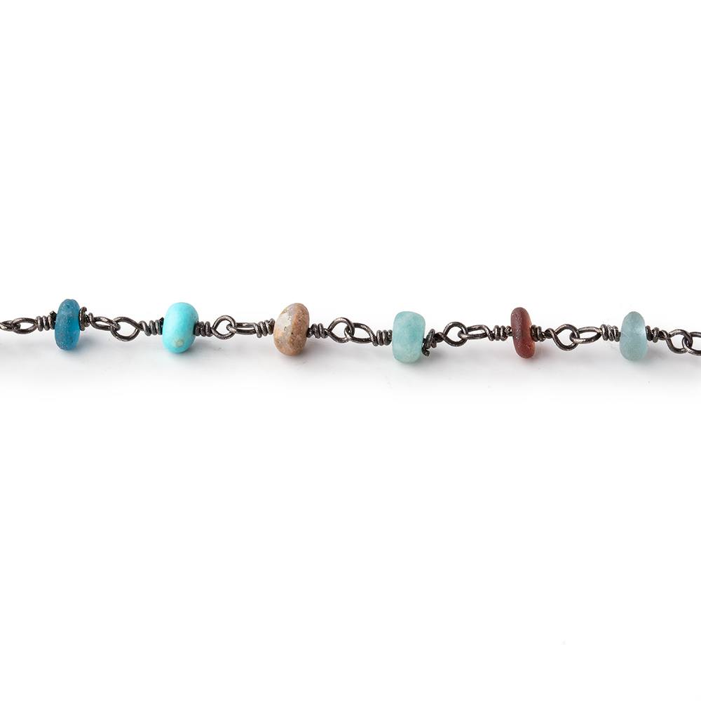 4-5mm Matte Multi Gem Plain Rondelles on Black Gold Plated Chain by the Foot 33 pcs