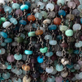 4-5mm Matte Multi Gem Plain Rondelles on Black Gold Plated Chain by the Foot 33 pcs