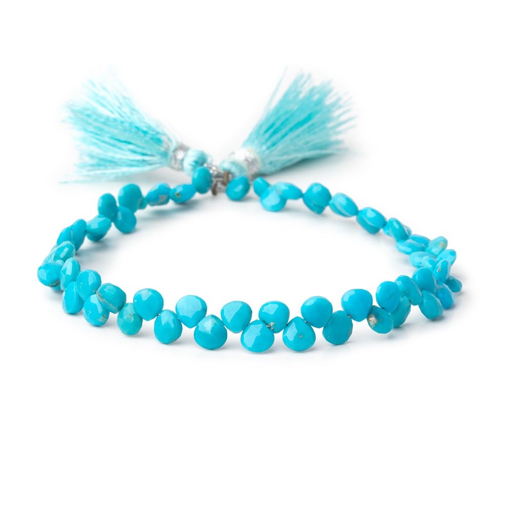 4-5mm Sleeping Beauty Turquoise Faceted Hearts 8 inch 60 Beads AA