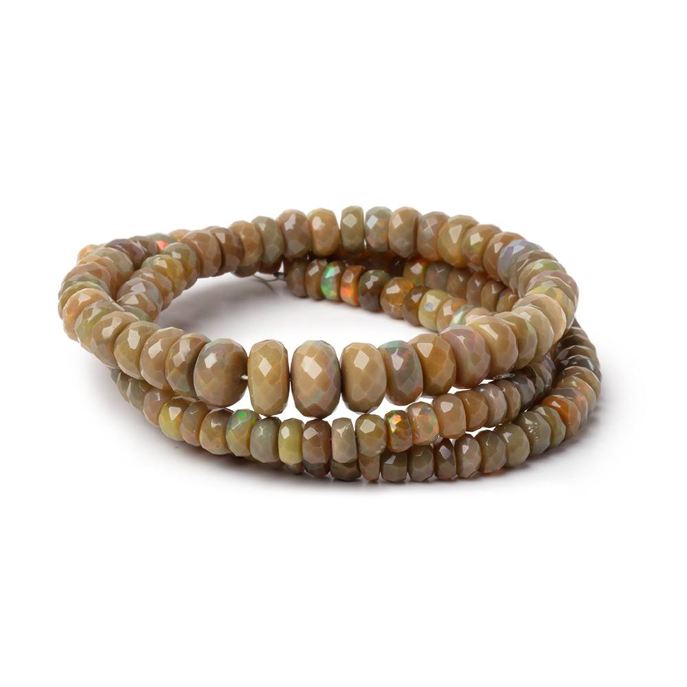 4-7.5mm Olive Brown Ethiopian Opal Faceted Rondelles 16.5 inch 154 Beads