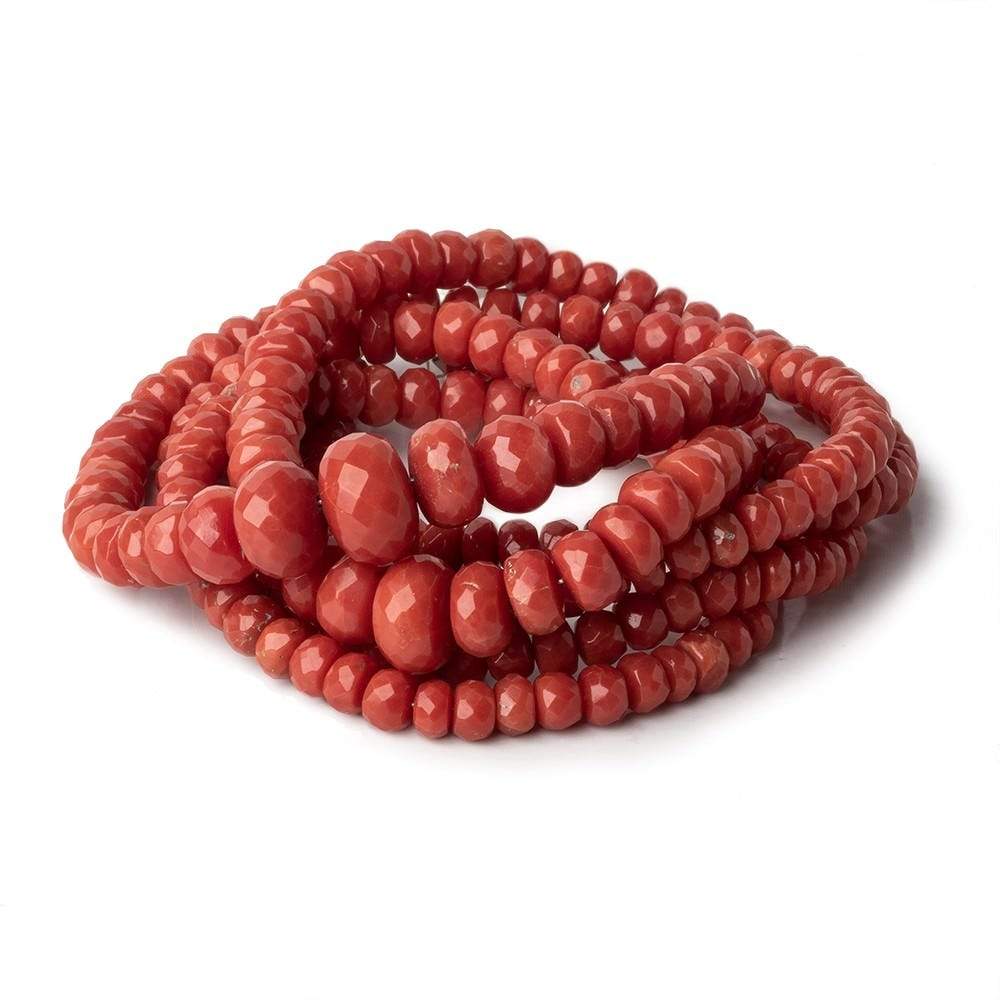 4-9mm Red Coral faceted rondelles 18 inch 133 pieces AA
