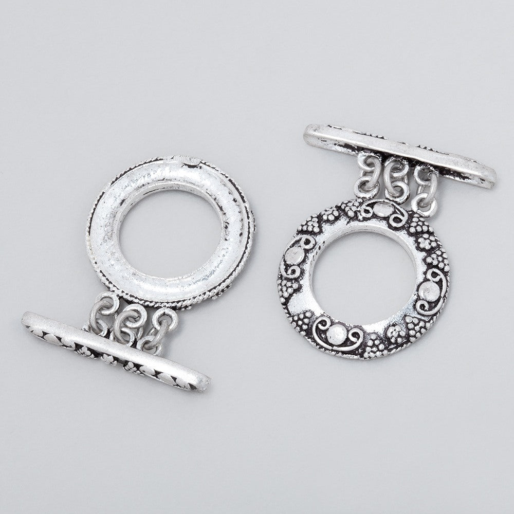 20mm Antiqued Sterling Silver Round Triple Strand Toggle 1 Finding