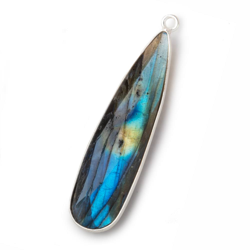 42x11mm Silver Bezeled Labradorite Faceted Pear Pendant 1 piece