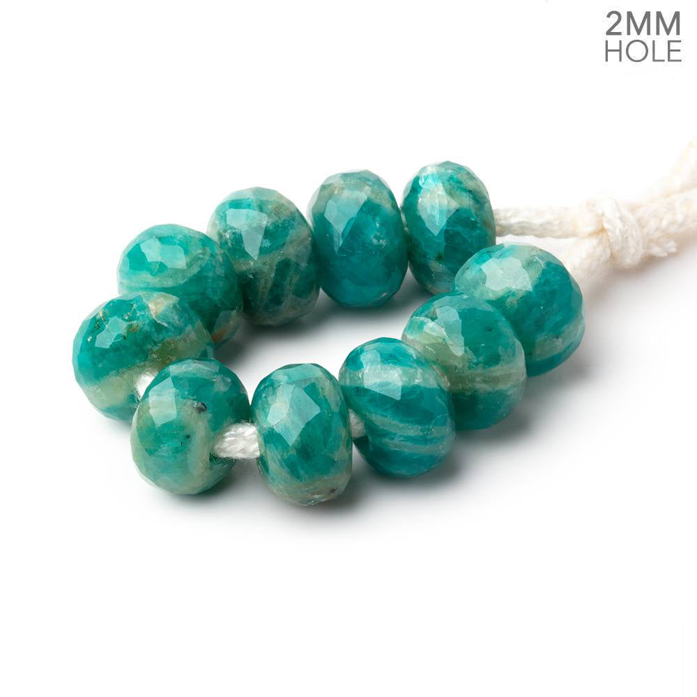 8mm Russian Amazonite 2mm Large Hole Faceted Rondelle Bead Set of 10