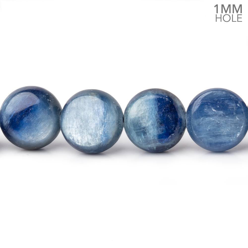 8mm Ceylon Blue Kyanite Plain Coins 16 inch 52 Beads 1mm Hole
