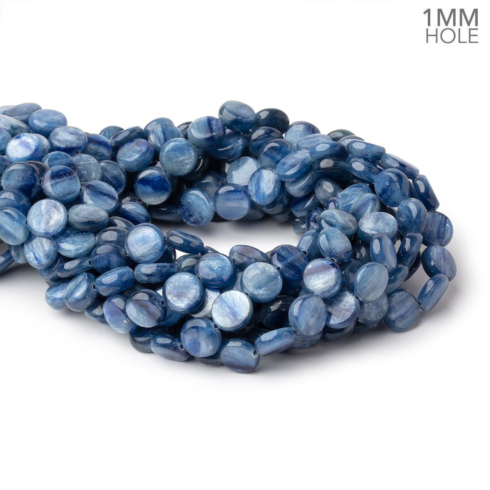 8mm Ceylon Blue Kyanite Plain Coins 16 inch 52 Beads 1mm Hole