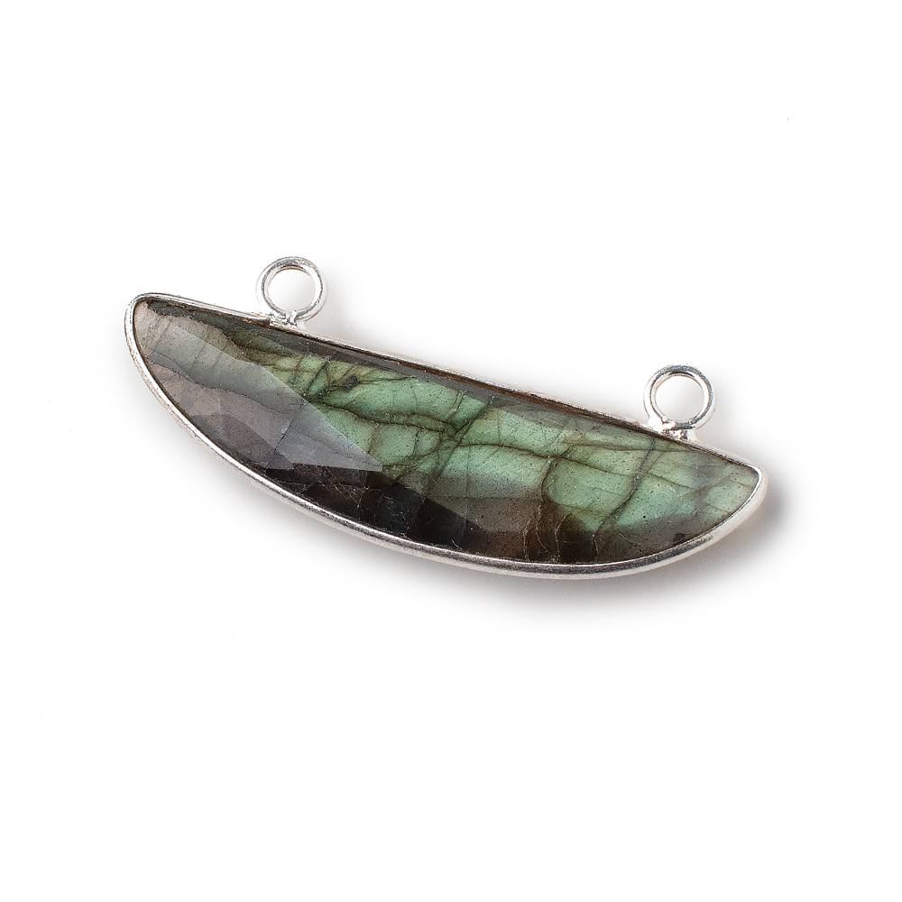 40x11mm Silver Bezeled Labradorite Faceted Half Moon East West Connector 1 pc