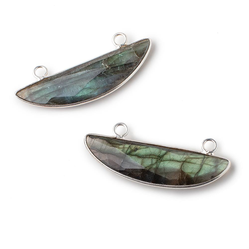 40x11mm Silver Bezeled Labradorite Faceted Half Moon East West Connector 1 pc