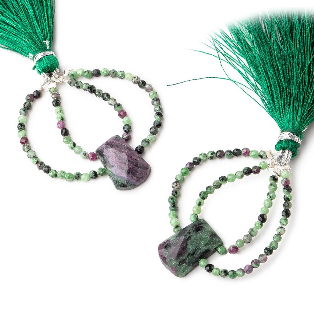 40x30mm Ruby in Zoisite Faceted Fancy Focal Beads Sold as a Set of 2