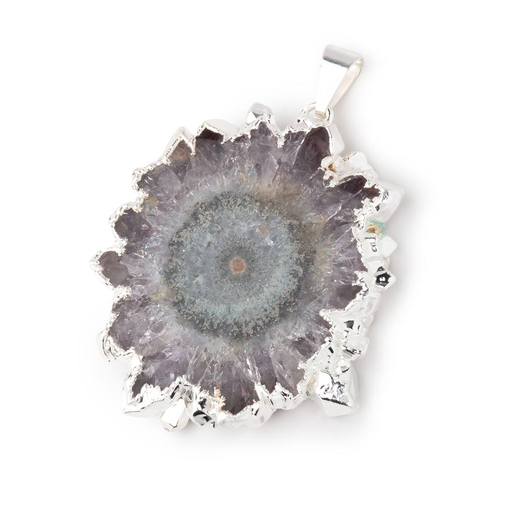 40x35mm Silver Leafed Amethyst Solar Quartz Slice Pendant 1 focal piece