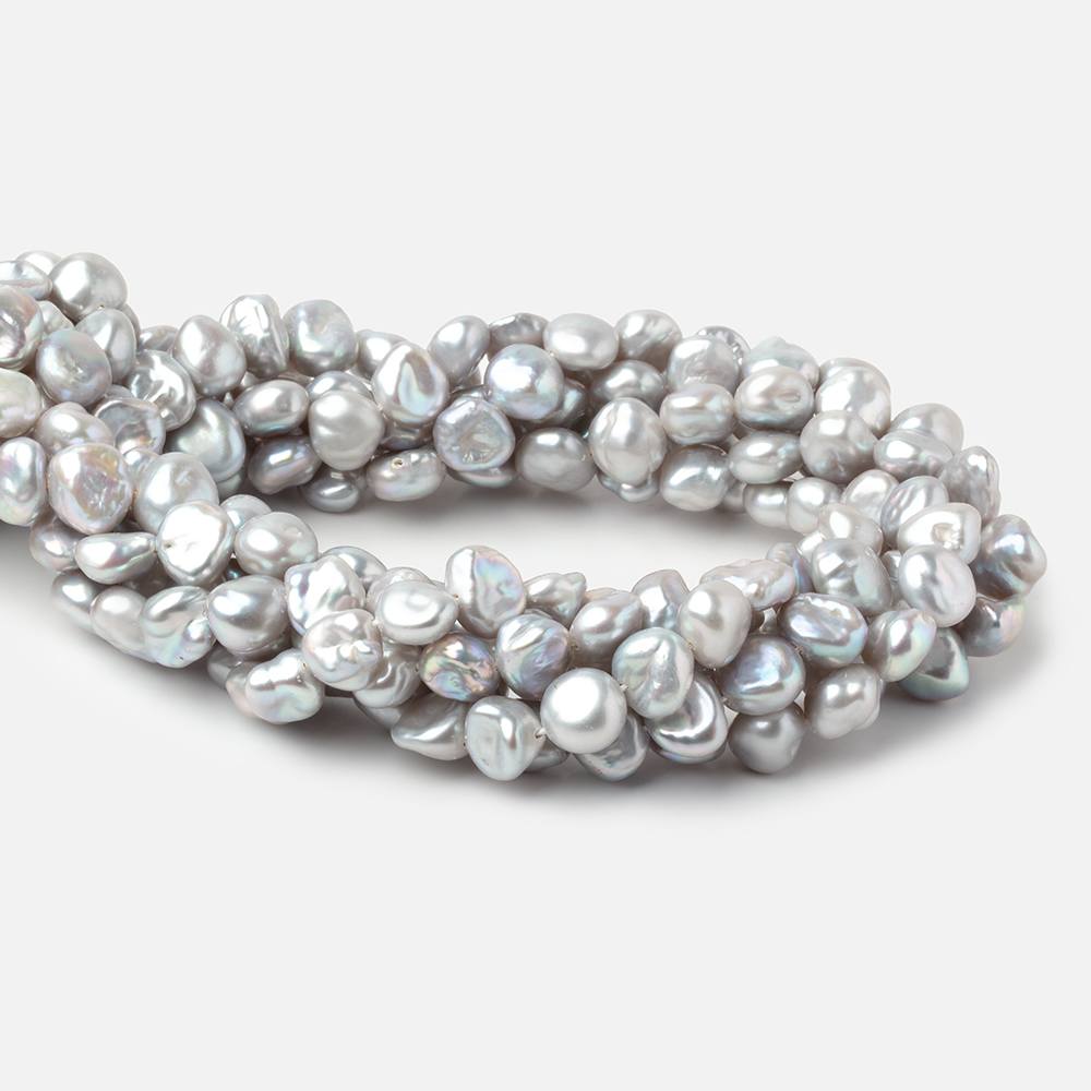 8-10mm Silver Keshi Side Drilled Freshwater Pearls 16 inch 50 Beads