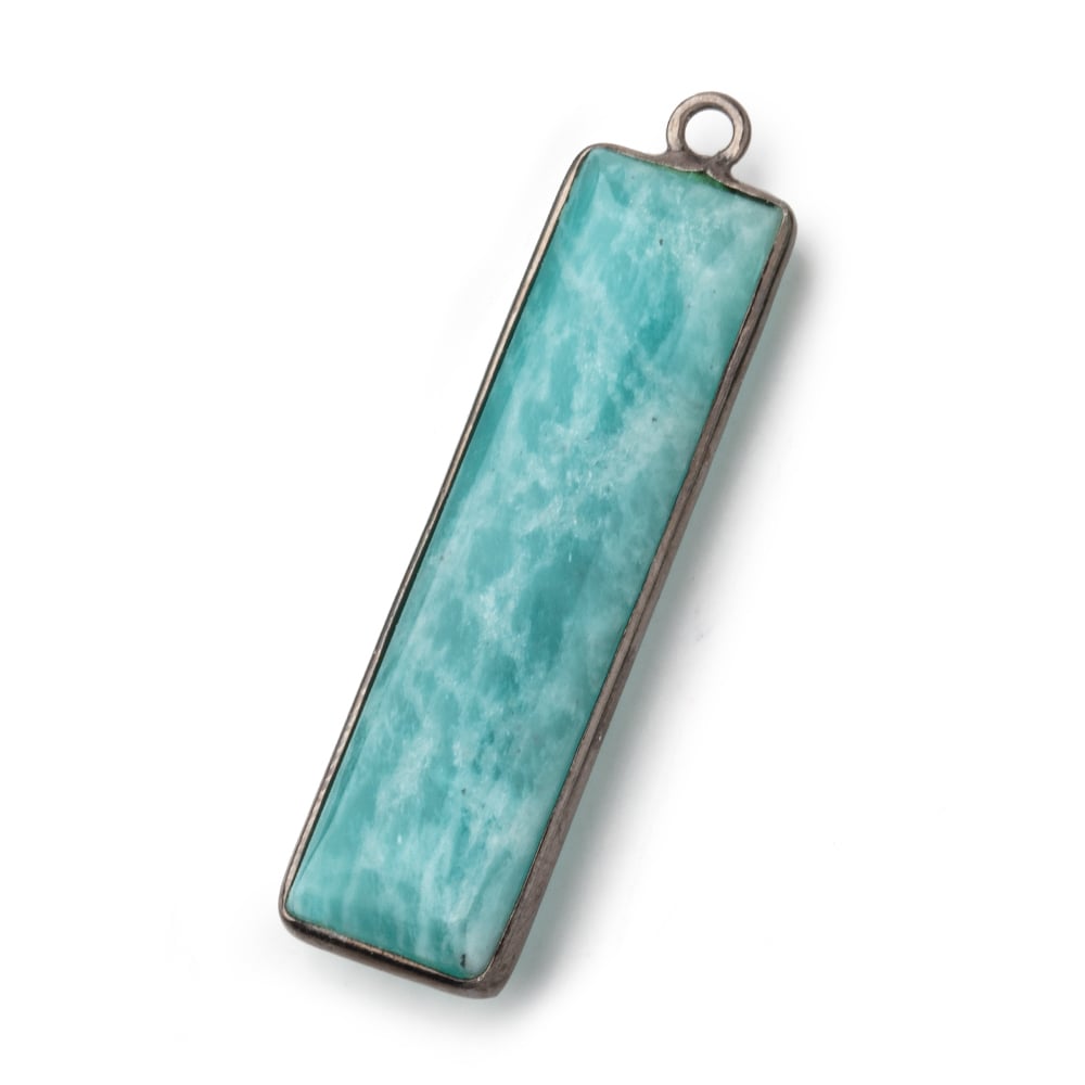 41x11.5mm Black Gold .925 Bezel Amazonite Plain Bar Pendant 1 Focal Bead
