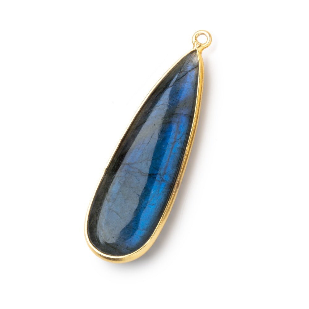 41x13.5mm Vermeil Bezel Labradorite Plain Pear Pendant 1 Focal Bead
