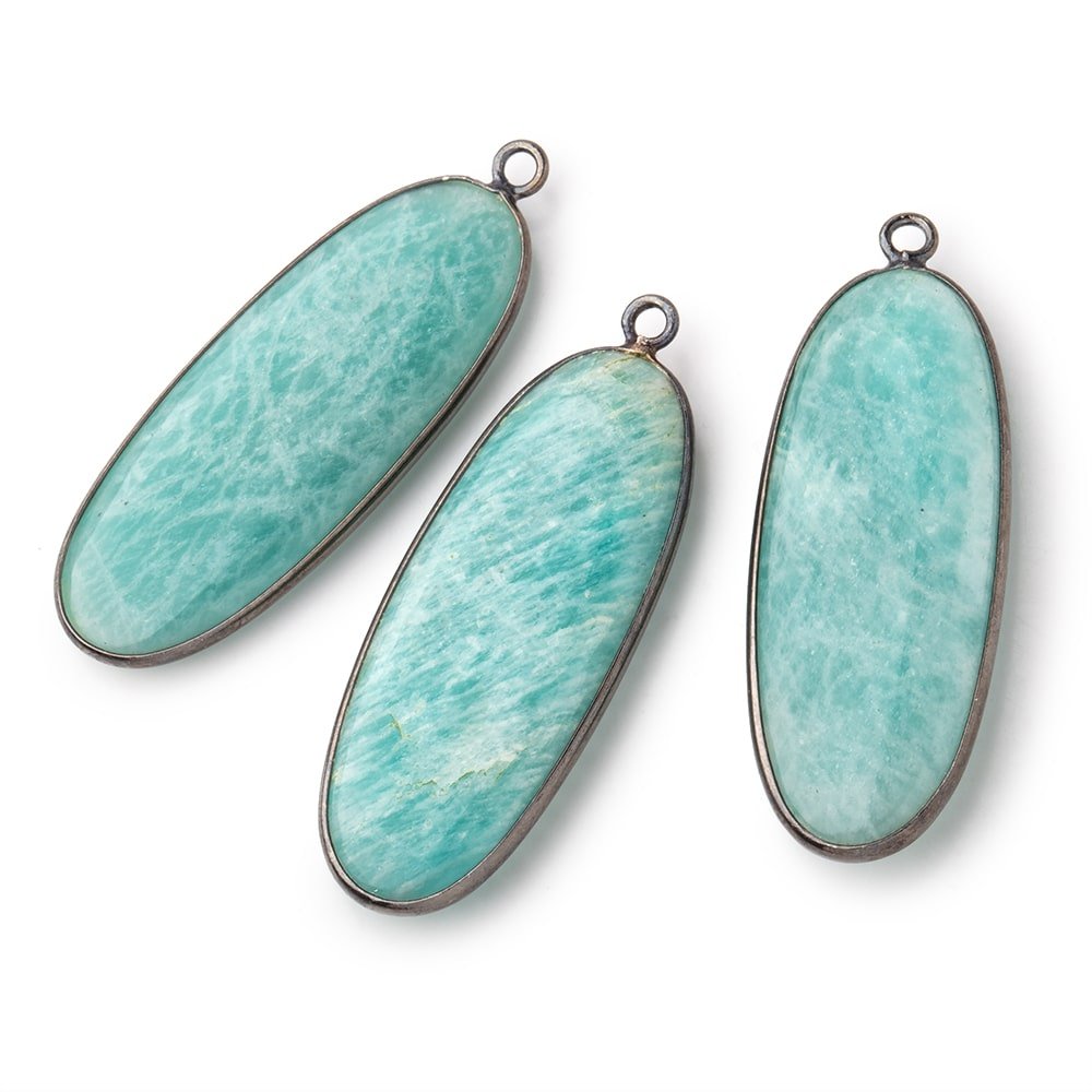 41x16mm Black Gold .925 Bezel Amazonite Plain Oval Pendant 1 Focal Bead