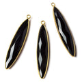 41x9x5mm Vermeil Bezel Black Chalcedony Elongated Marquise Pendant 1 pc