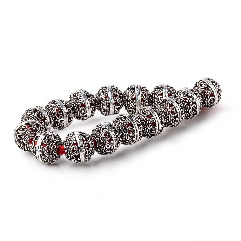 16x14mm Antiqued Sterling Silver Plated Copper Filigree Rondelle 8 inch 15 Beads