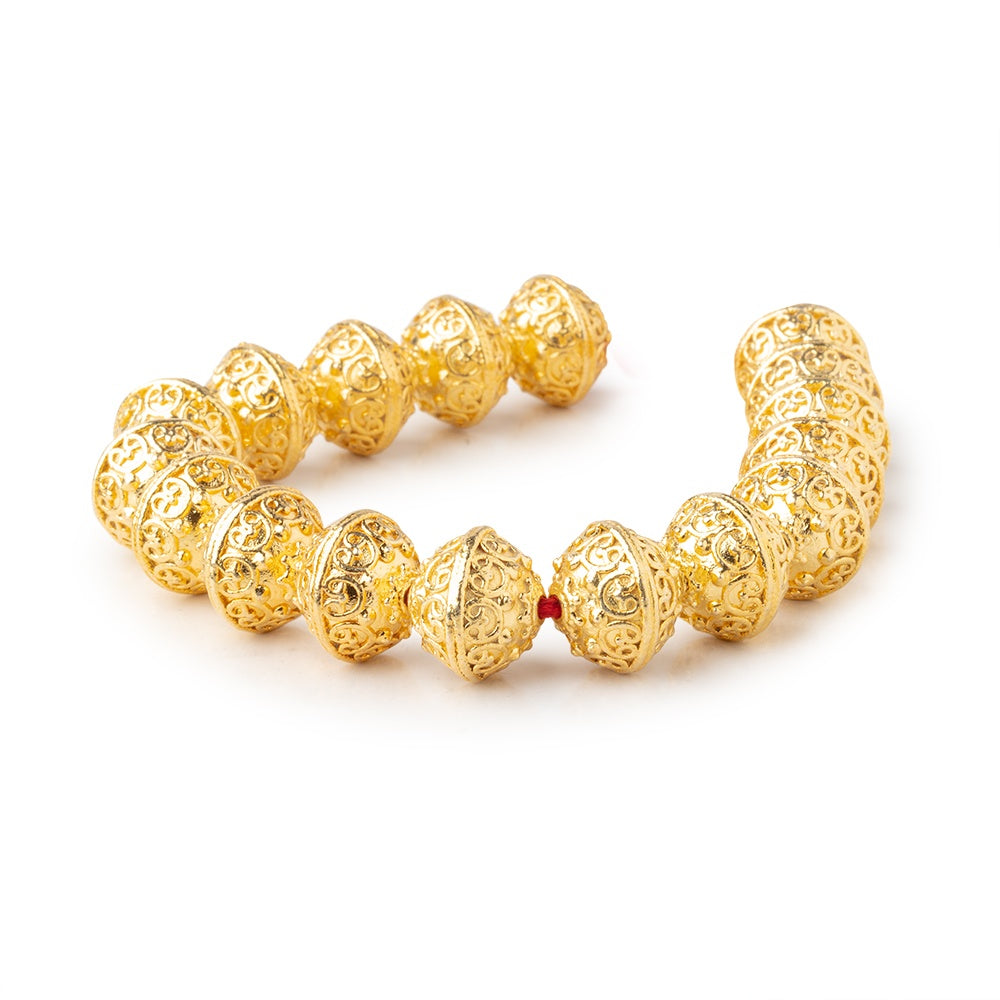 14x12.5mm 22kt Gold Plated Copper Bali Design Rondelle 8 inch 16 pieces