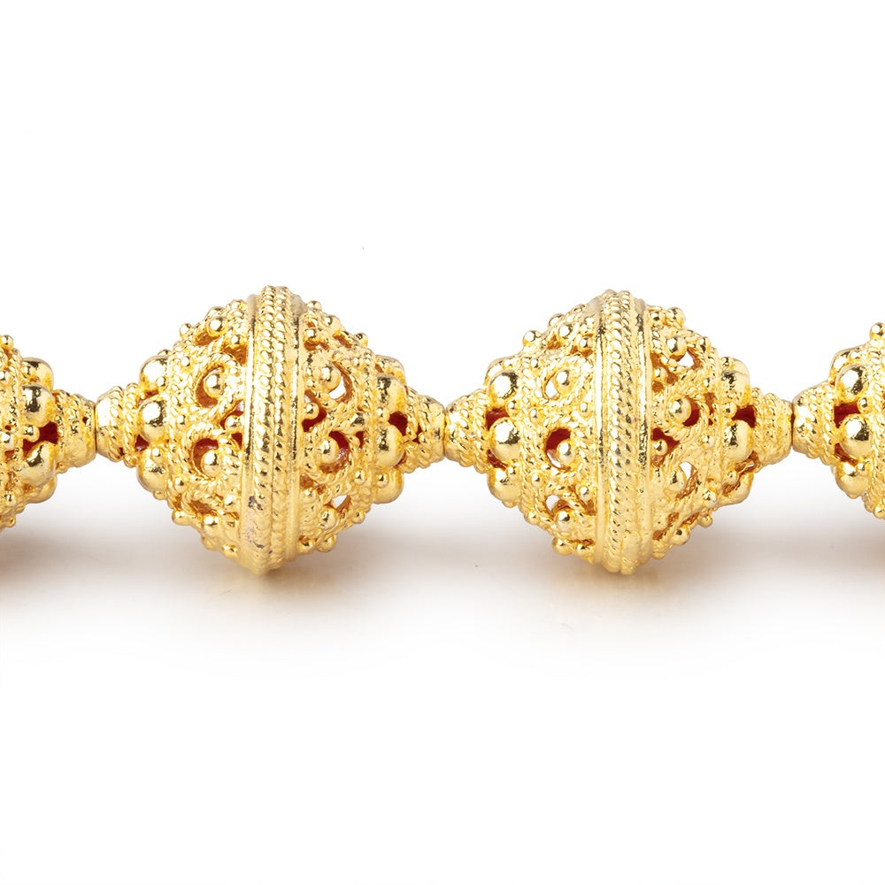 19x15mm 22kt Gold Plated Copper Persian Filigree BiCone 8 inch 11 Beads