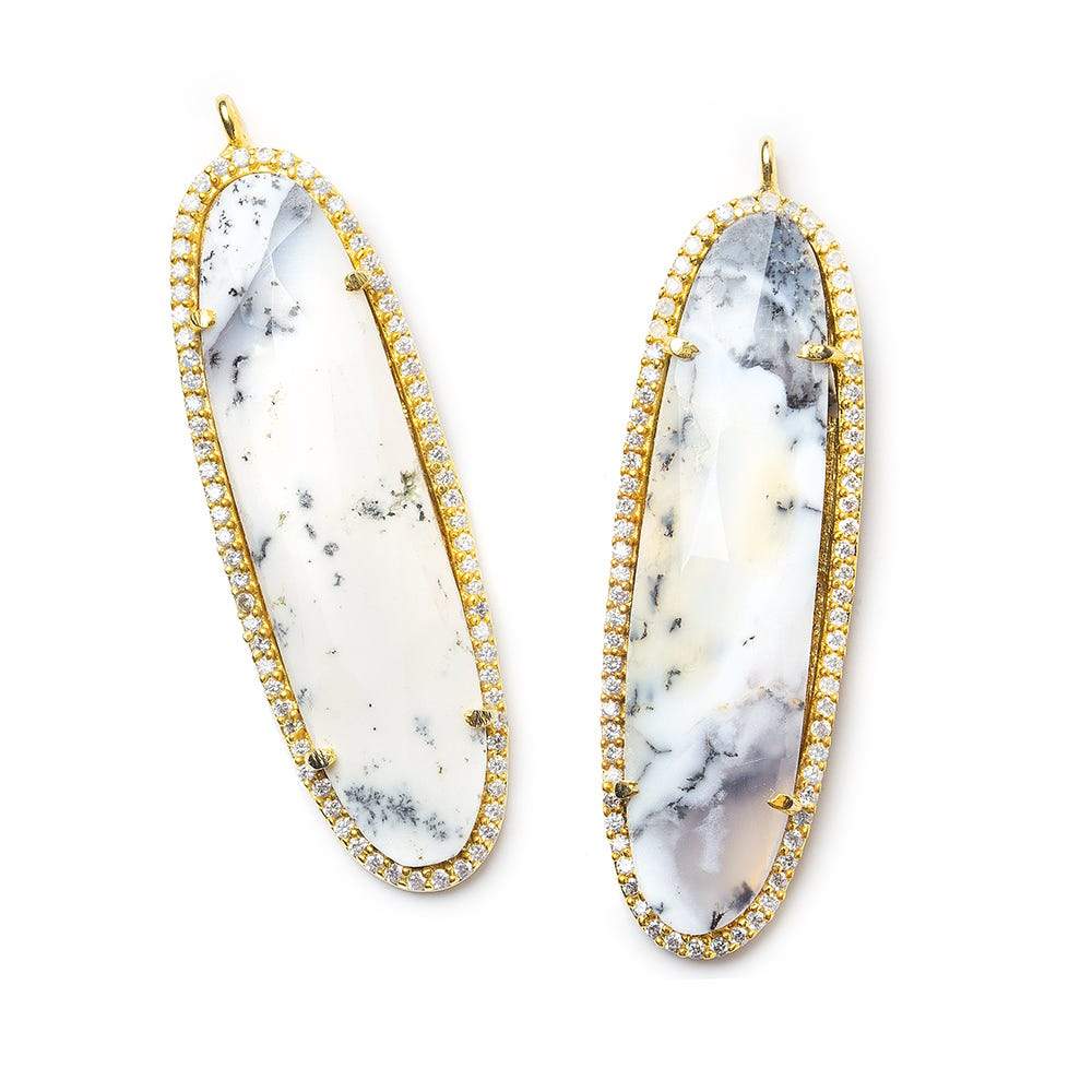 42.5x13.5mm Vermeil Dendritic Opal CZ Bezel faceted oval Pendant 1 piece