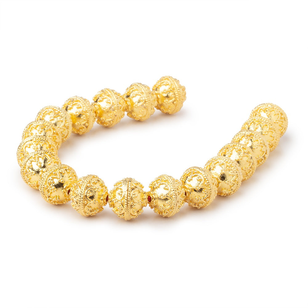 12mm 22kt Gold Plated Copper Moroccan Round 8 inch 18 Beads