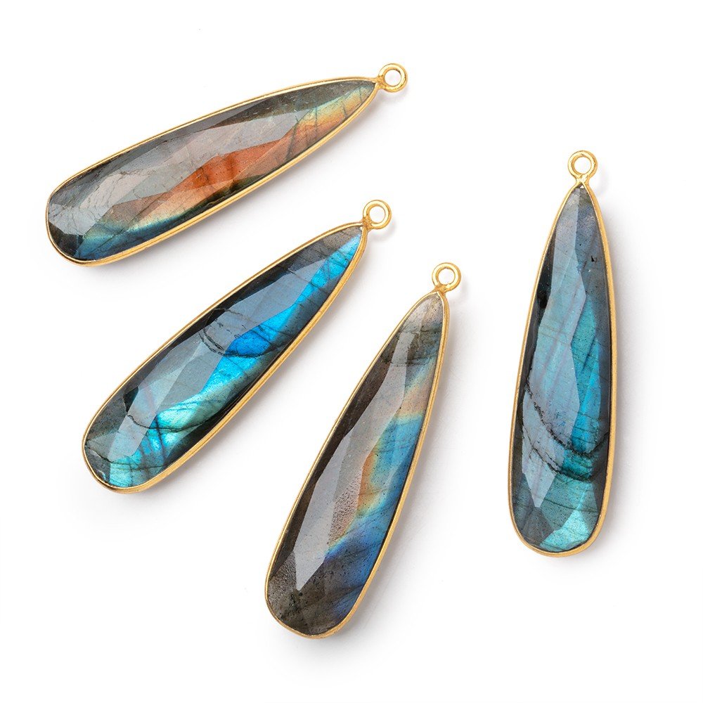 42x11mm Vermeil Bezel Labradorite Faceted Pear Pendant 1 piece