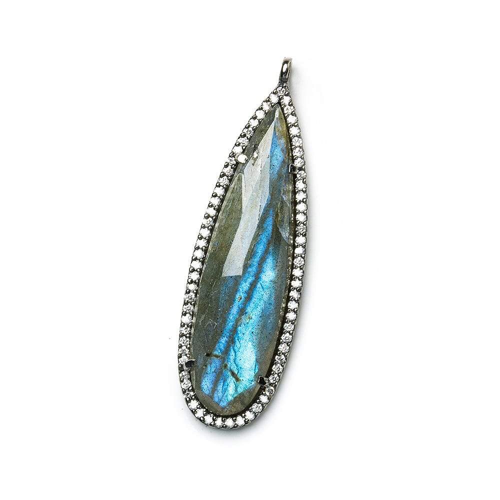 42x13mm Black Gold CZ Bezel & Labradorite faceted pear Pendant 1 piece