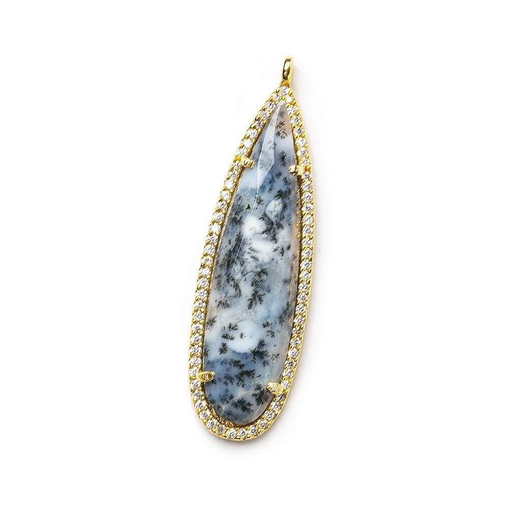 42x13mm Vermeil CZ Bezel & Dendritic Opal faceted pear Pendant 1 piece