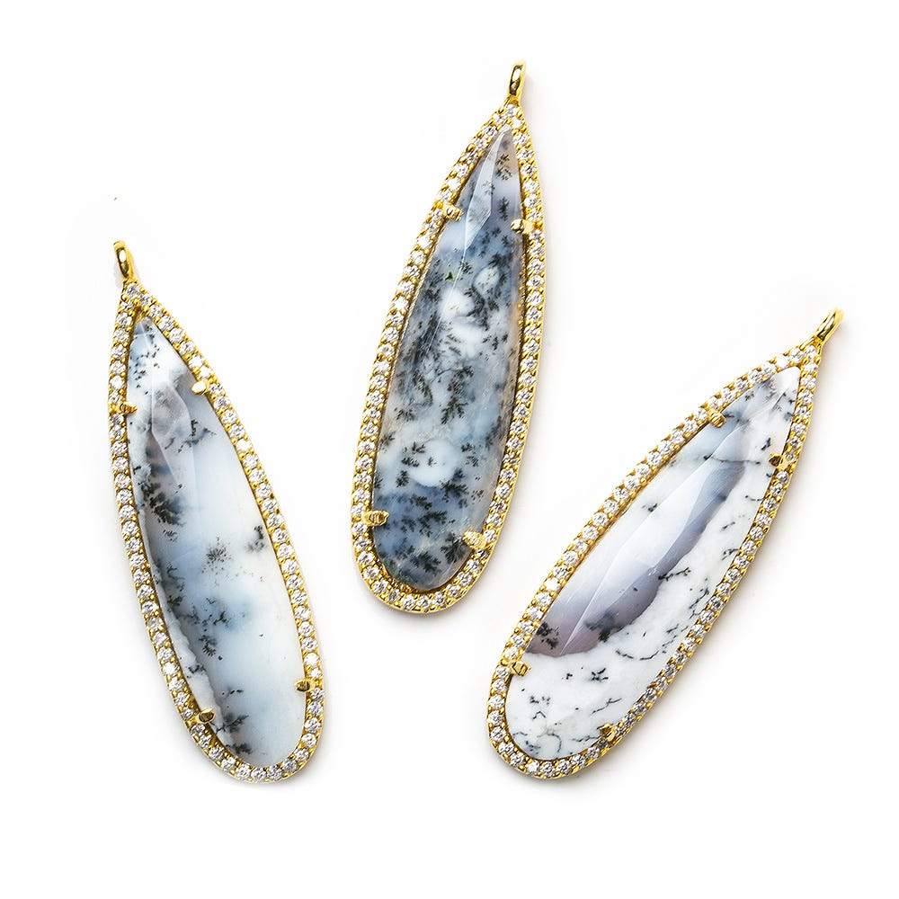 42x13mm Vermeil CZ Bezel & Dendritic Opal faceted pear Pendant 1 piece