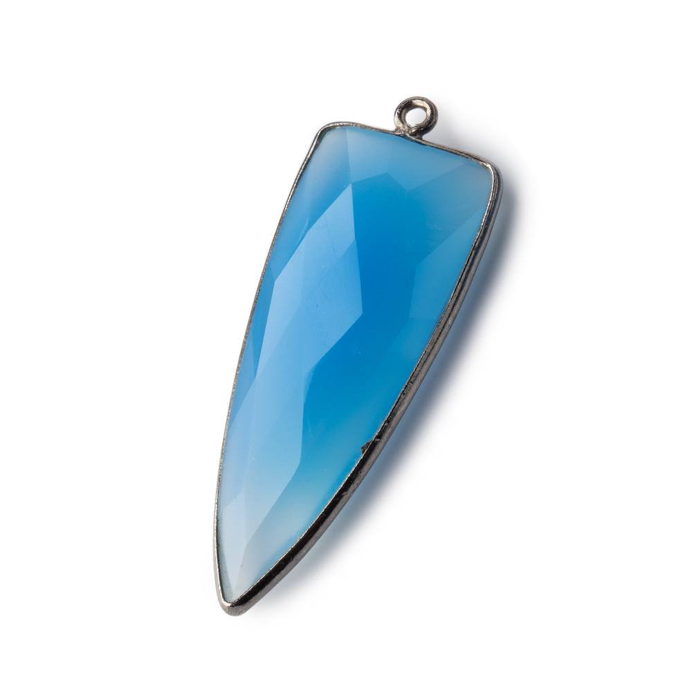 42x16mm Black Gold Bezel Tropical Blue Chalcedony Point 1 ring Pendant 1 piece