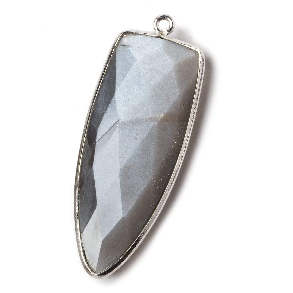 42x16mm Silver .925 Bezel Platinum Grey Moonstone Point 1 ring Pendant 1 piece