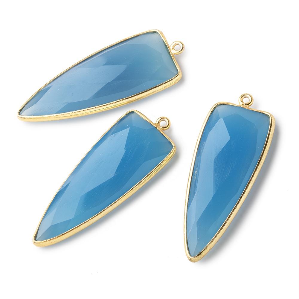 42x16mm Vermeil Bezel Tropical Blue Chalcedony Point 1 ring Pendant 1 piece